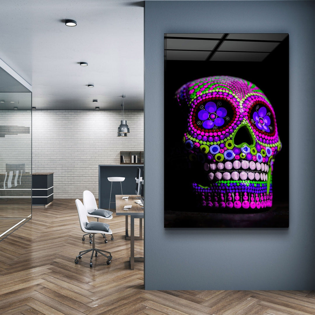 ・"Sugar Skull -Mexican Skull V1"・Designers Collection Glass Wall Art | Artdesigna Glass Printing Wall Arts.