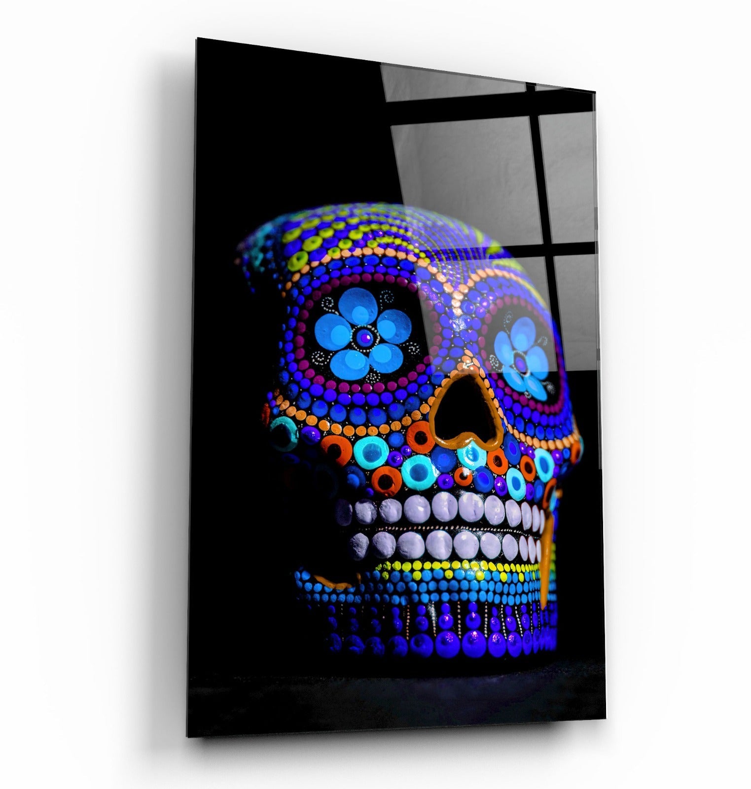 ・"Sugar Skull -Mexican Skull V2"・Designers Collection Glass Wall Art | Artdesigna Glass Printing Wall Arts.