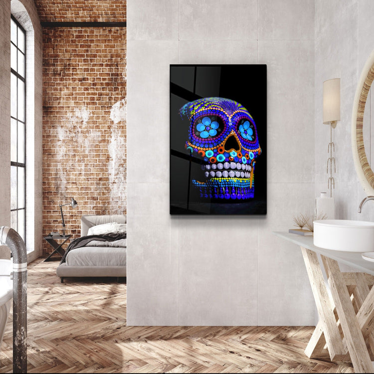 ・"Sugar Skull -Mexican Skull V2"・Designers Collection Glass Wall Art | Artdesigna Glass Printing Wall Arts.