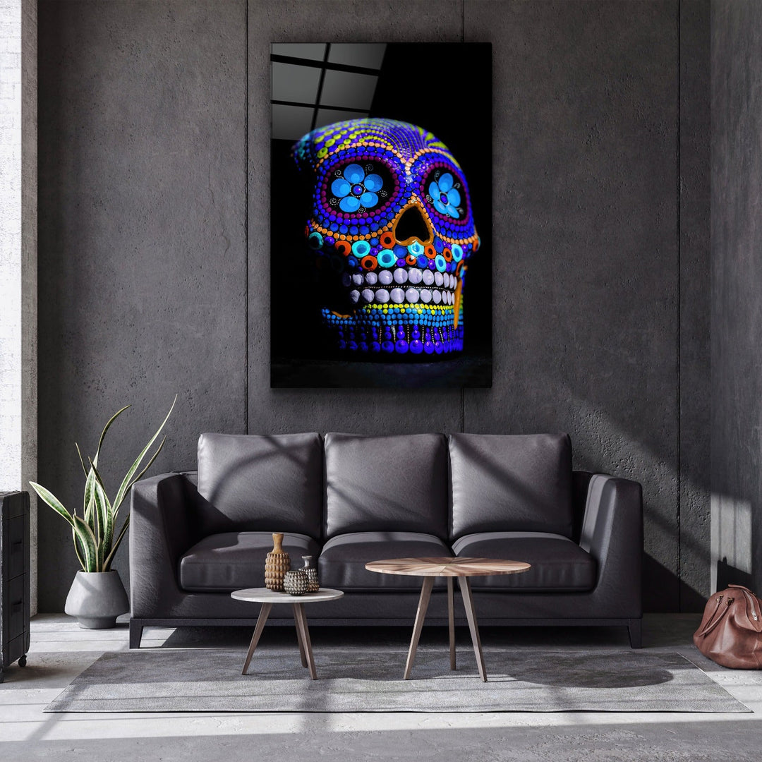 ・"Sugar Skull -Mexican Skull V2"・Designers Collection Glass Wall Art | Artdesigna Glass Printing Wall Arts.