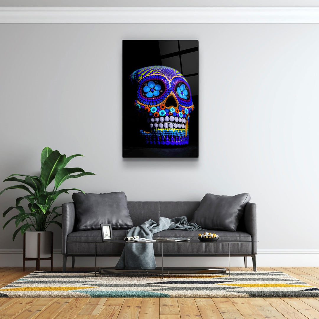 ・"Sugar Skull -Mexican Skull V2"・Designers Collection Glass Wall Art | Artdesigna Glass Printing Wall Arts.