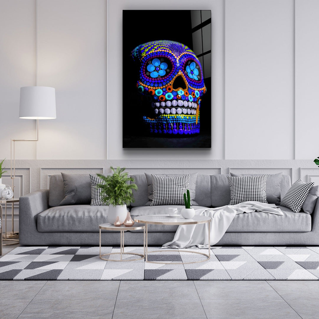 ・"Sugar Skull -Mexican Skull V2"・Designers Collection Glass Wall Art | Artdesigna Glass Printing Wall Arts.