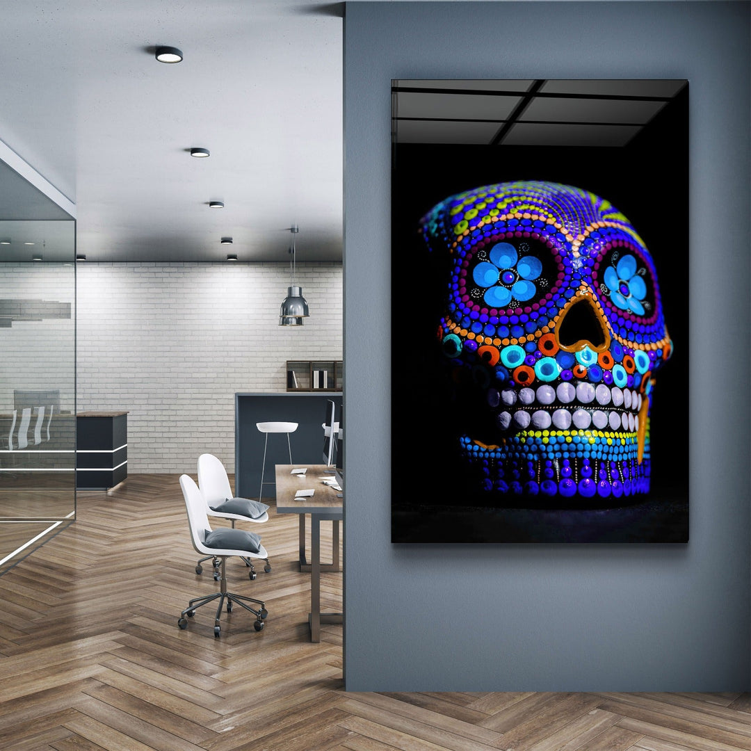 ・"Sugar Skull -Mexican Skull V2"・Designers Collection Glass Wall Art | Artdesigna Glass Printing Wall Arts.