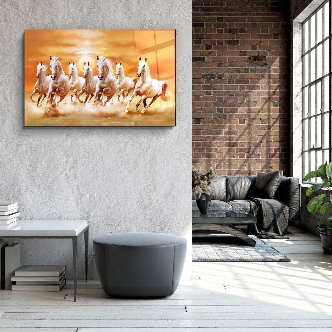 ・"Lucky 7 Runing Horses"・Glass Wall Art | Artdesigna Glass Printing Wall Arts.