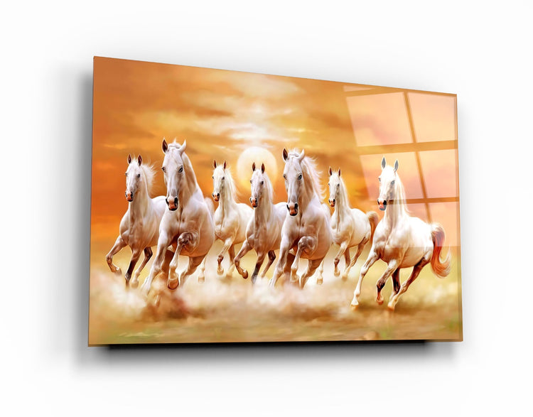 ・"Lucky 7 Runing Horses"・Glass Wall Art | Artdesigna Glass Printing Wall Arts.
