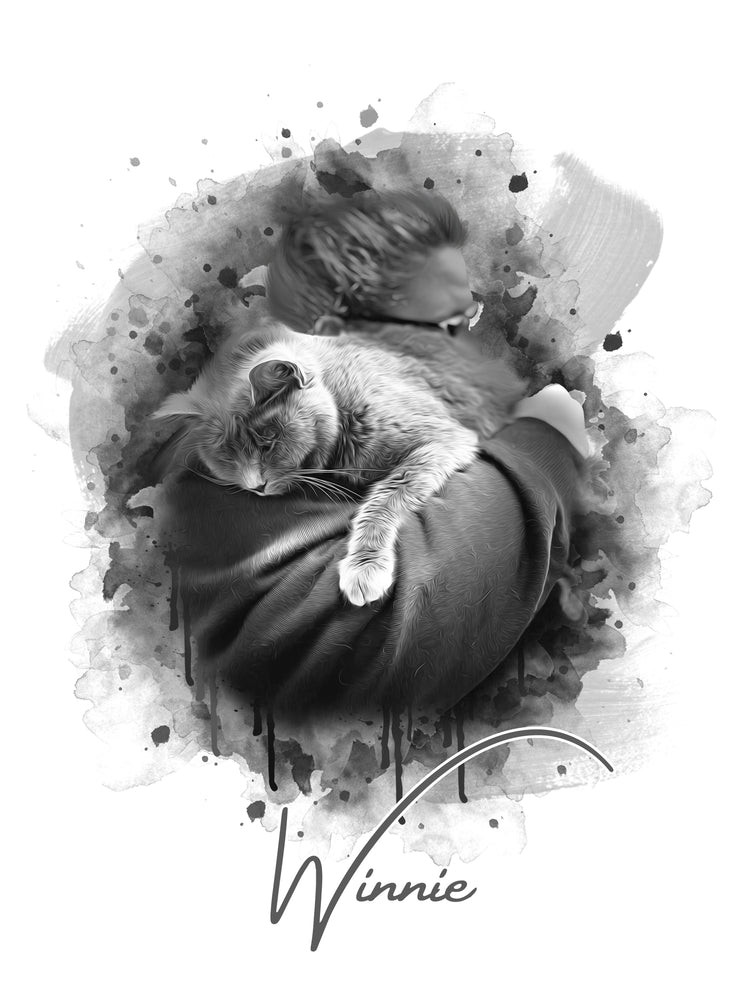 ."Watercolor Portrait - You & Your Pet - Custom Printing". Glass Wall Art | Artdesigna Glass Printing Wall Arts.