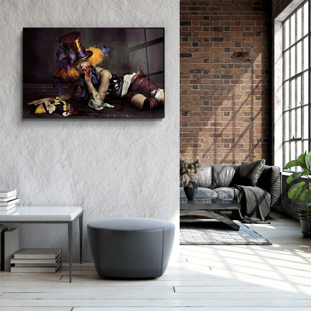 ・"Abstract Yellow Hat Woman"・Glass Wall Art | Artdesigna Glass Printing Wall Arts.