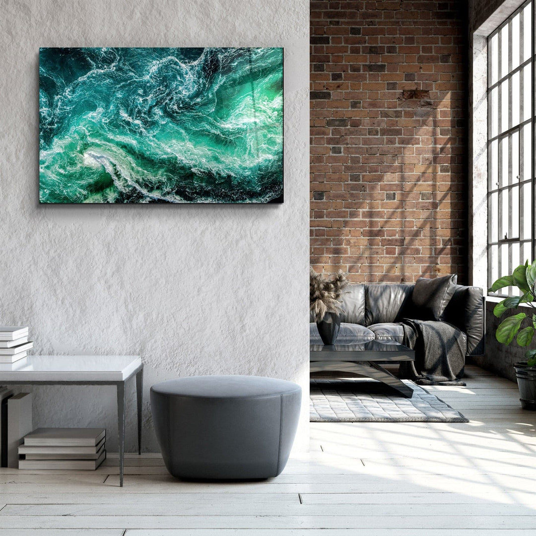 ・"Green Waves"・Glass Wall Art | Artdesigna Glass Printing Wall Arts.