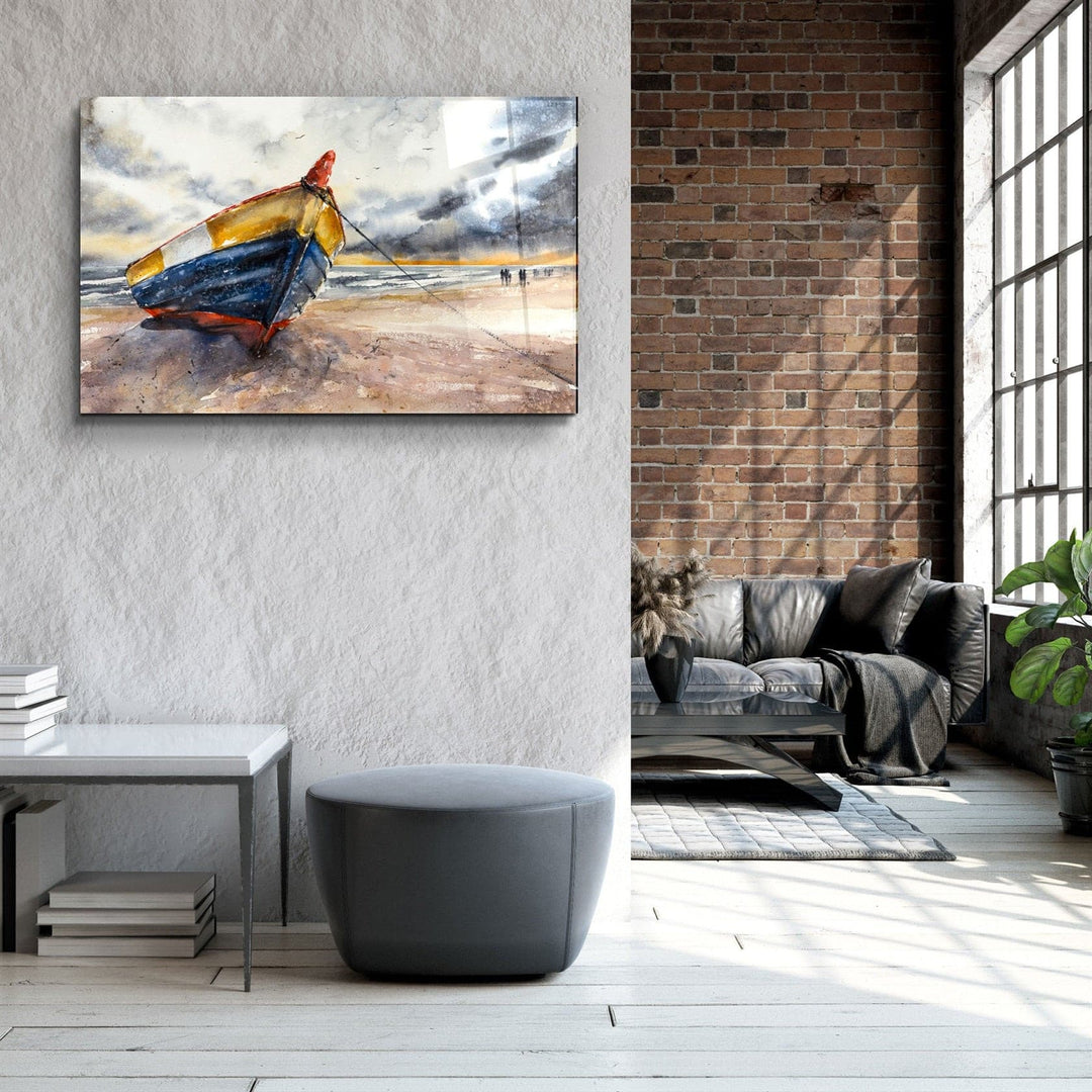 ・"Boat On the Beach"・Glass Wall Art | Artdesigna Glass Printing Wall Arts.