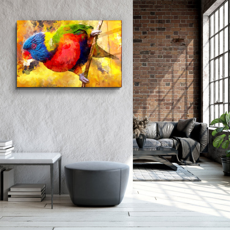 ・"Abstract Colorful Parrot"・Glass Wall Art | Artdesigna Glass Printing Wall Arts.