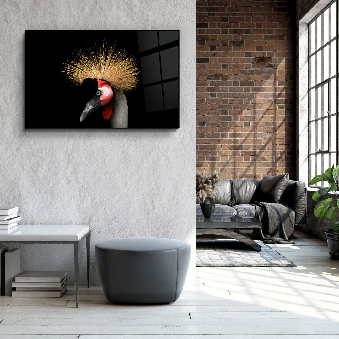 ・"Crowned Crane"・Glass Wall Art | Artdesigna Glass Printing Wall Arts.