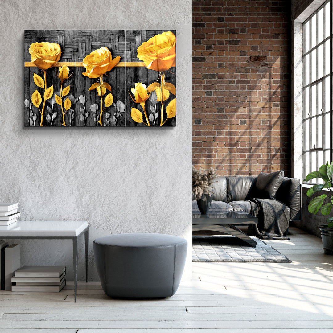 ・"Yellow Flowers"・Glass Wall Art | Artdesigna Glass Printing Wall Arts.