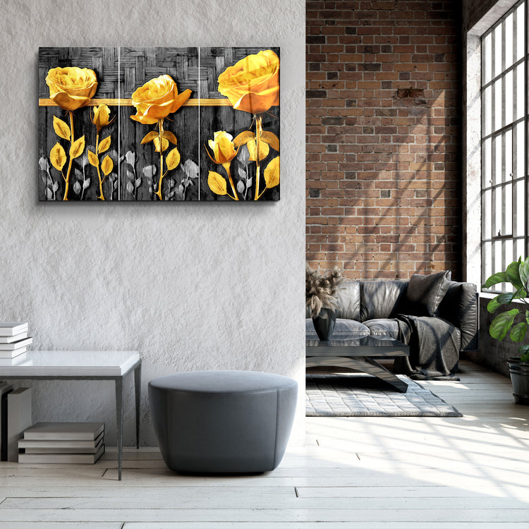 ・"Yellow Flowers"・Glass Wall Art | Artdesigna Glass Printing Wall Arts.