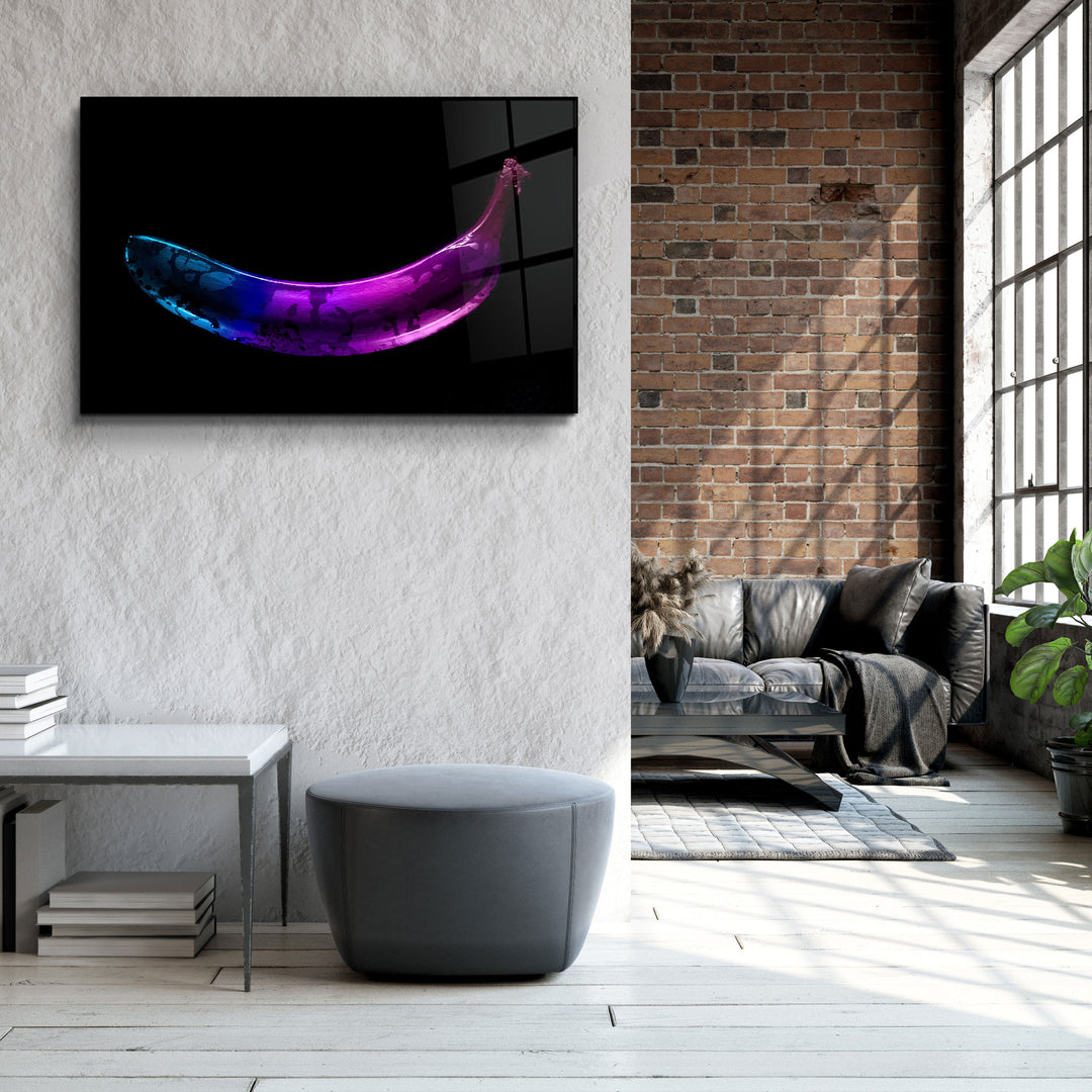 ・"Abstract Blue and Purple Banana"・Glass Wall Art | Artdesigna Glass Printing Wall Arts.