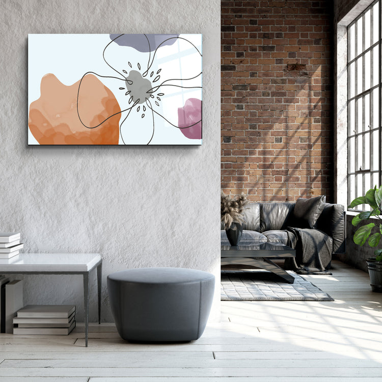 ・"Abstract Shapes and Flower"・Glass Wall Art | Artdesigna Glass Printing Wall Arts.