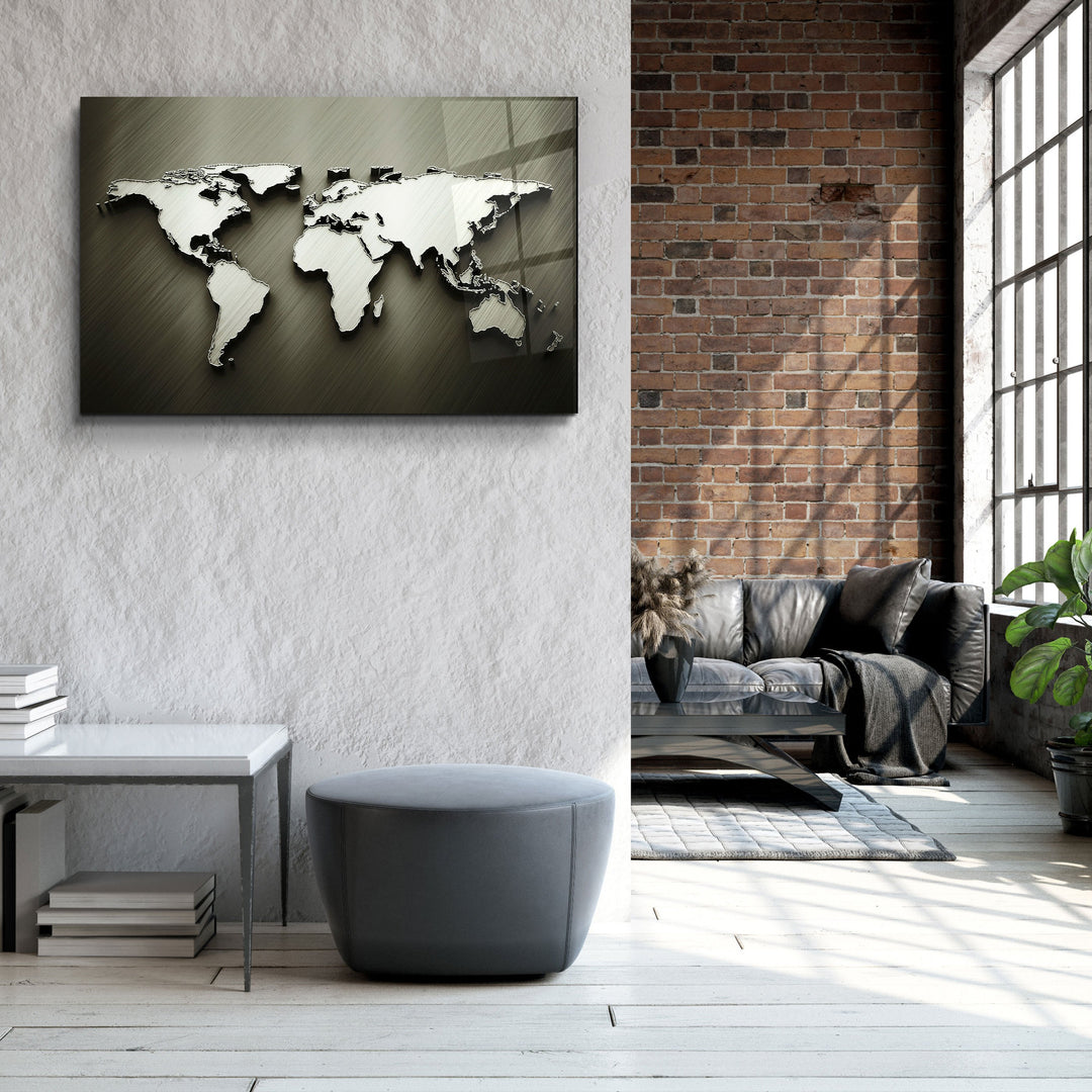 ・"Metallic World Map"・Glass Wall Art | Artdesigna Glass Printing Wall Arts.