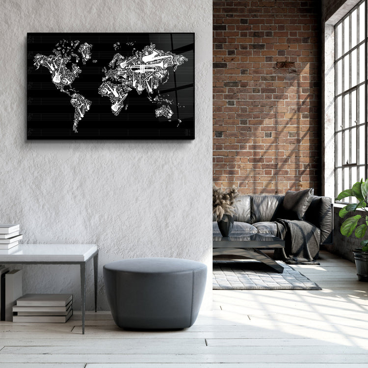 ・"Music World Map"・Glass Wall Art | Artdesigna Glass Printing Wall Arts.