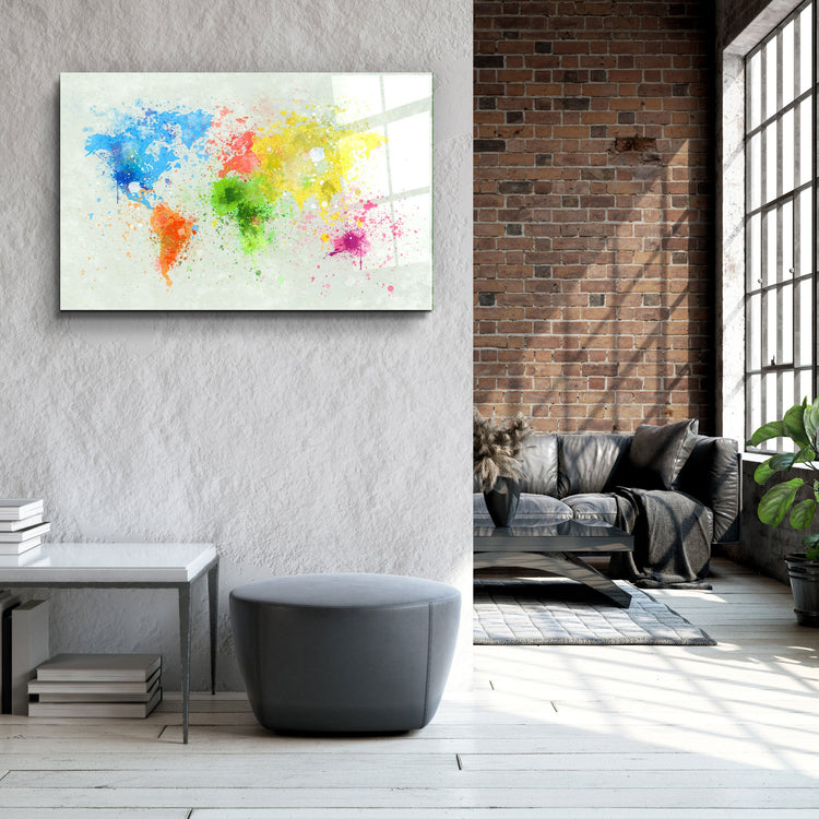 ・"Rainbow World Map"・Glass Wall Art | Artdesigna Glass Printing Wall Arts.