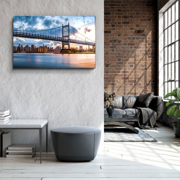 ・" Sunset With Brooklyn Bridge"・Glass Wall Art | Artdesigna Glass Printing Wall Arts.