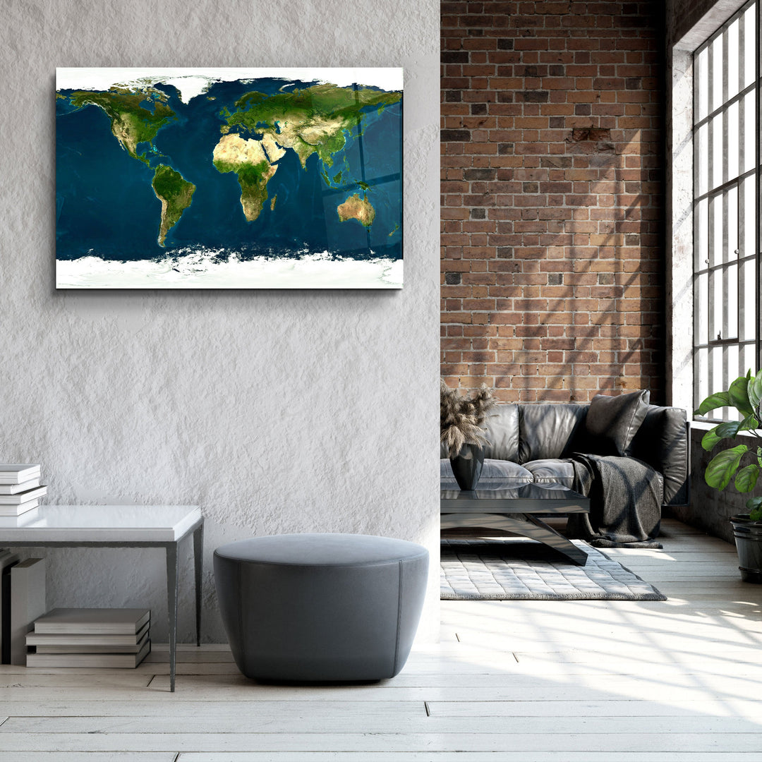 ・"Satellite World Map"・Glass Wall Art | Artdesigna Glass Printing Wall Arts.