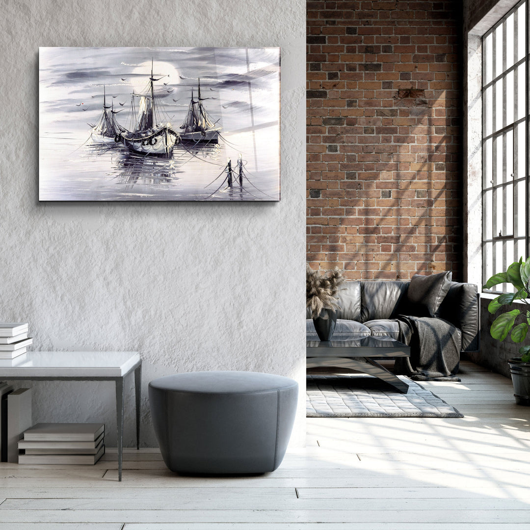 ・"White Boats"・Glass Wall Art | Artdesigna Glass Printing Wall Arts.