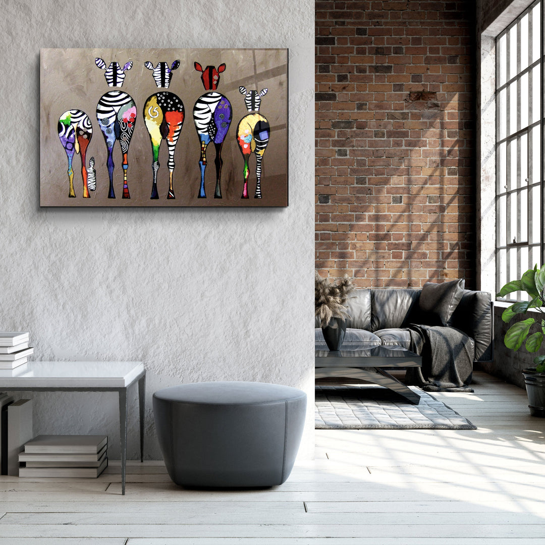 ・"Colorful Zebra Family"・Glass Wall Art | Artdesigna Glass Printing Wall Arts.