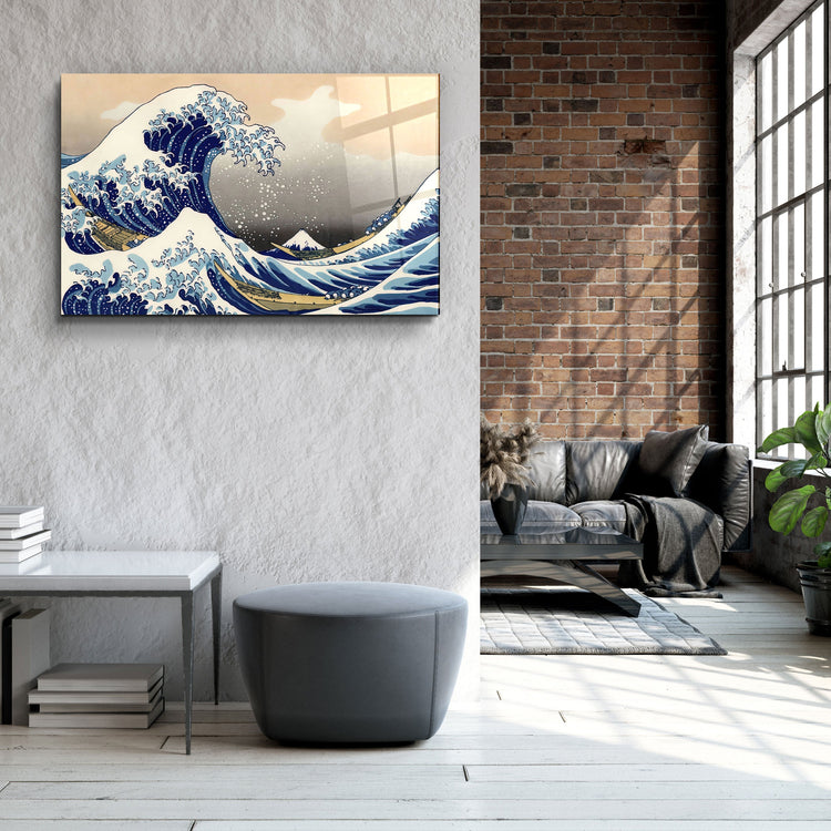 ・"The Great Wave off Kanagawa (1829) by Hokusai"・Glass Wall Art | Artdesigna Glass Printing Wall Arts.