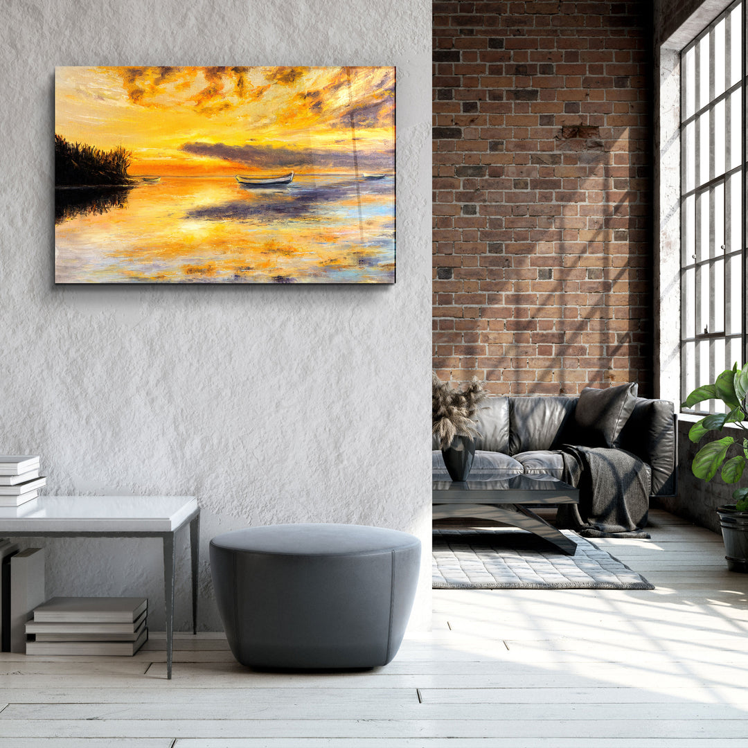 ・"Boats In A Calm Sea"・Glass Wall Art | Artdesigna Glass Printing Wall Arts.