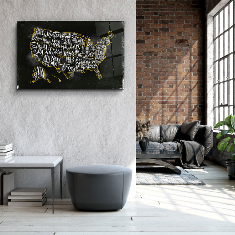 ・"The US States"・Glass Wall Art | Artdesigna Glass Printing Wall Arts.