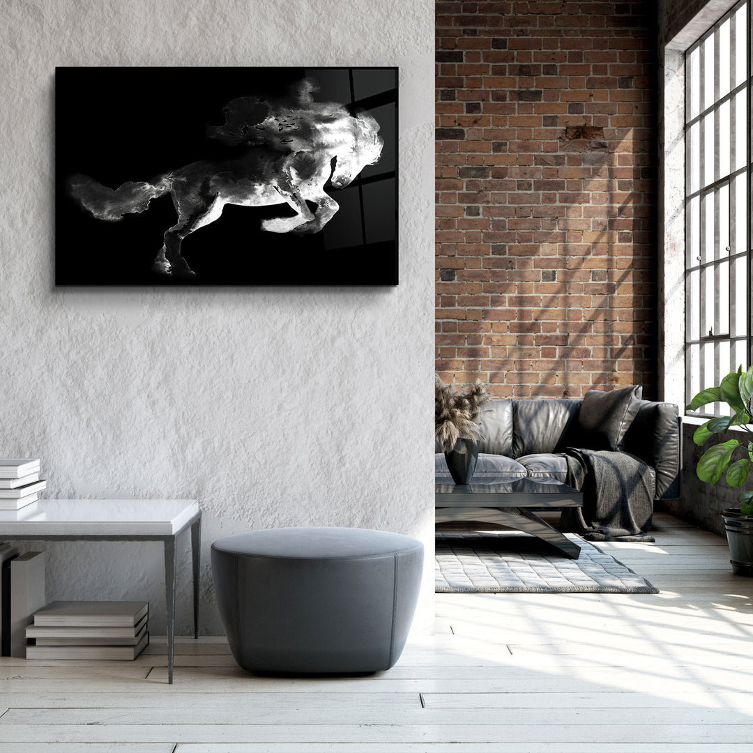 ・"Running Horse Silhouette V2"・Glass Wall Art | Artdesigna Glass Printing Wall Arts.