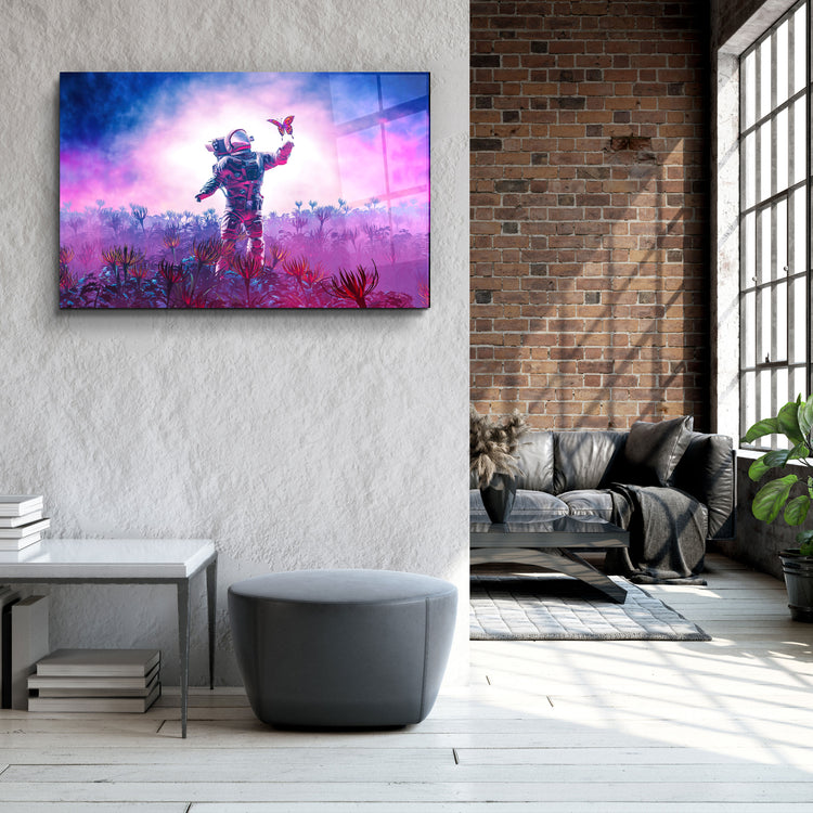 ・"Astronaut With Butterfly"・Glass Wall Art | Artdesigna Glass Printing Wall Arts.