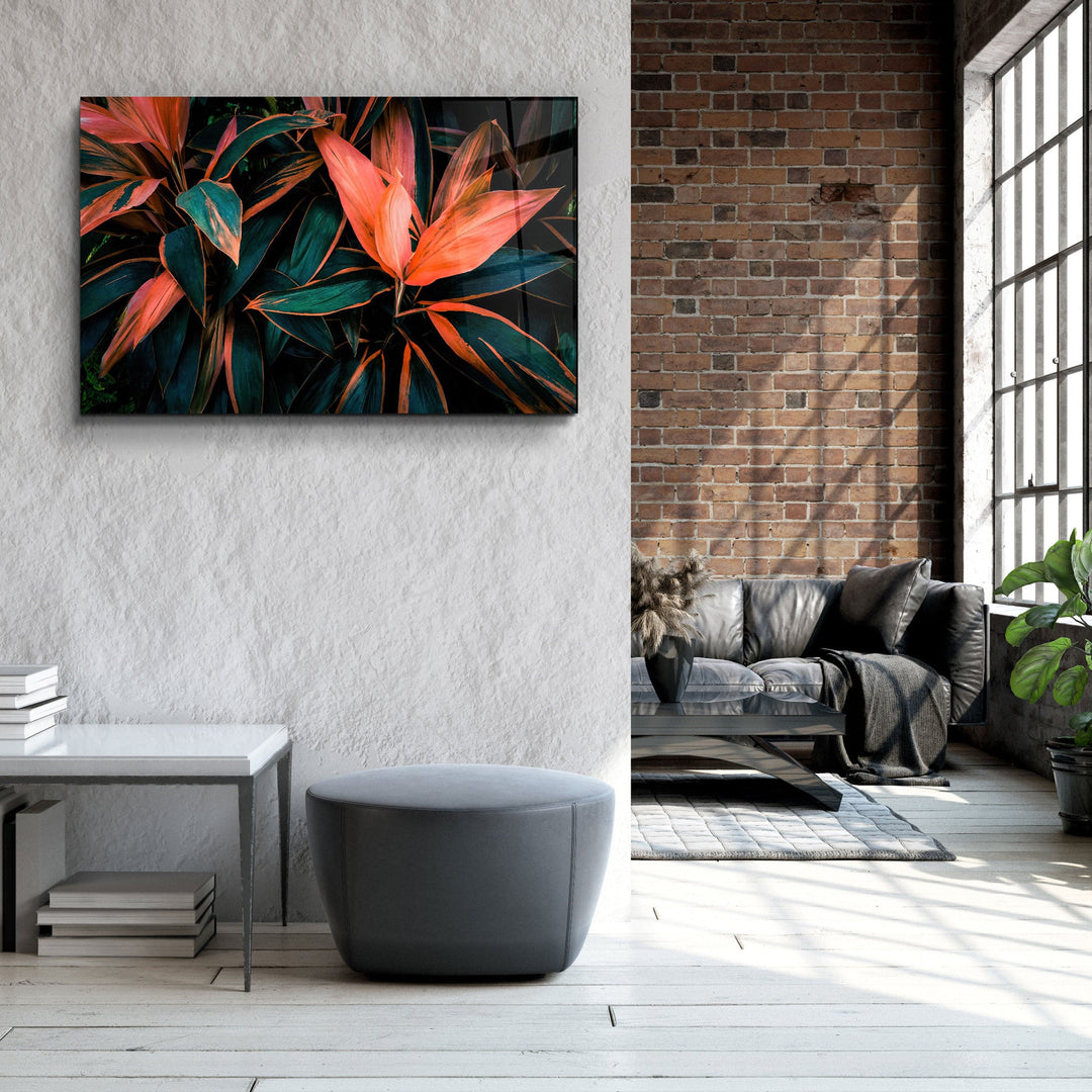 ・"Red And Green Leafs"・Glass Wall Art | Artdesigna Glass Printing Wall Arts.