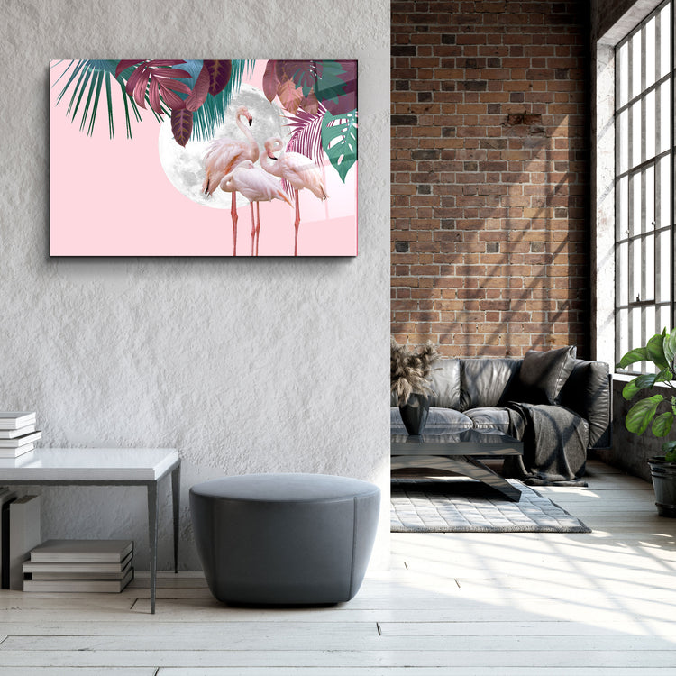 ・"Greater Flamingo"・Glass Wall Art | Artdesigna Glass Printing Wall Arts.