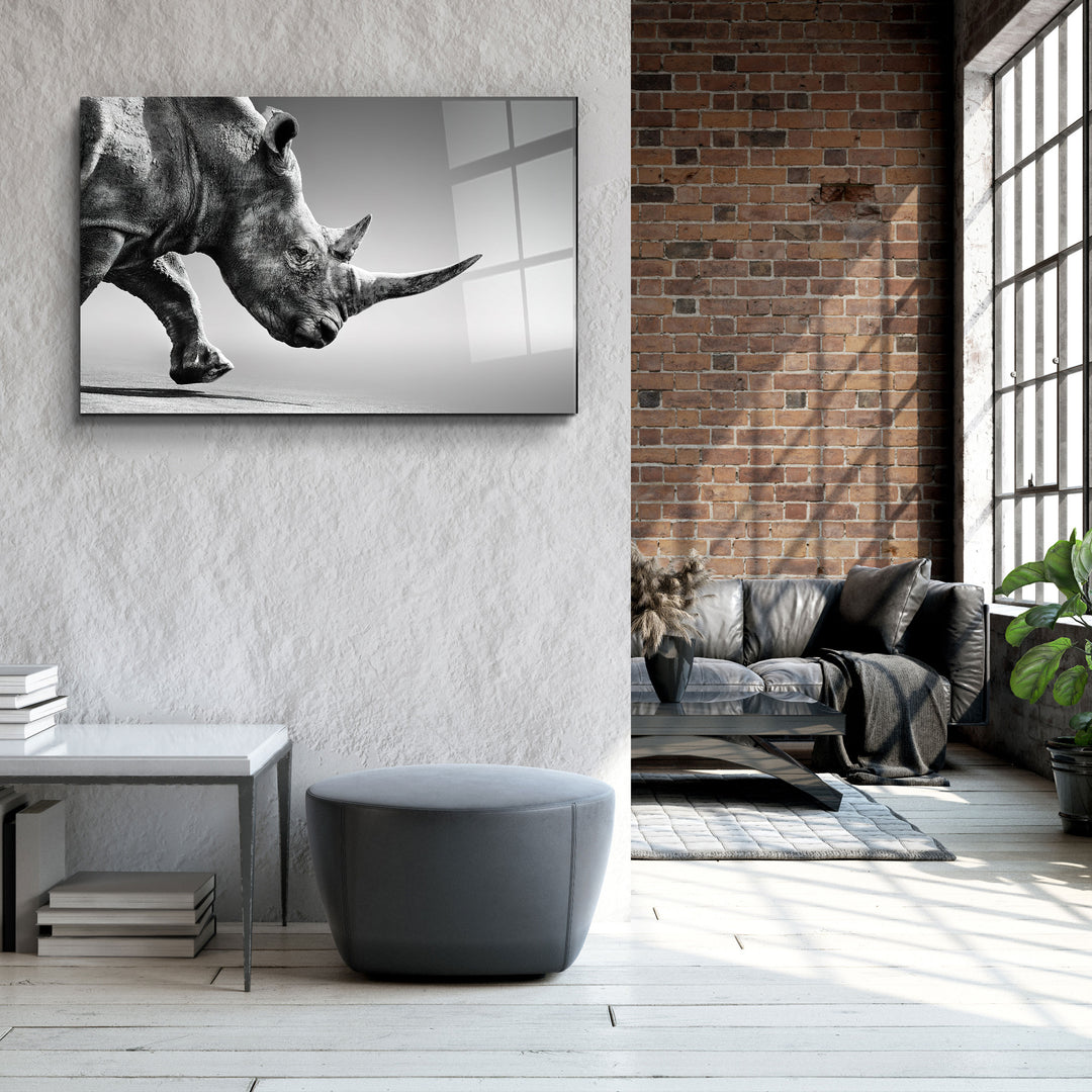 ・"Black Rhinoceros"・Glass Wall Art | Artdesigna Glass Printing Wall Arts.