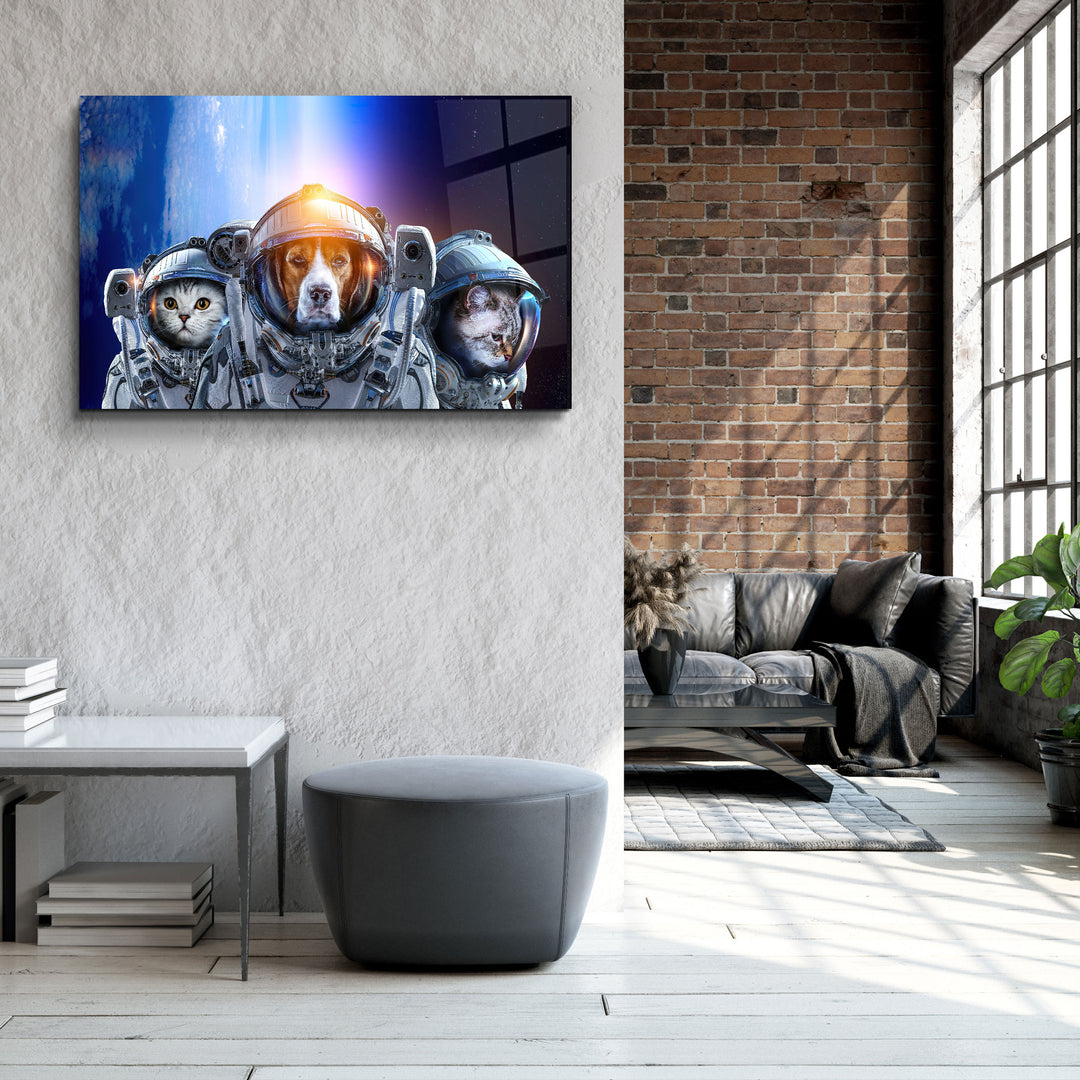 ・"Dog&Cat With Space Suits"・Glass Wall Art | Artdesigna Glass Printing Wall Arts.