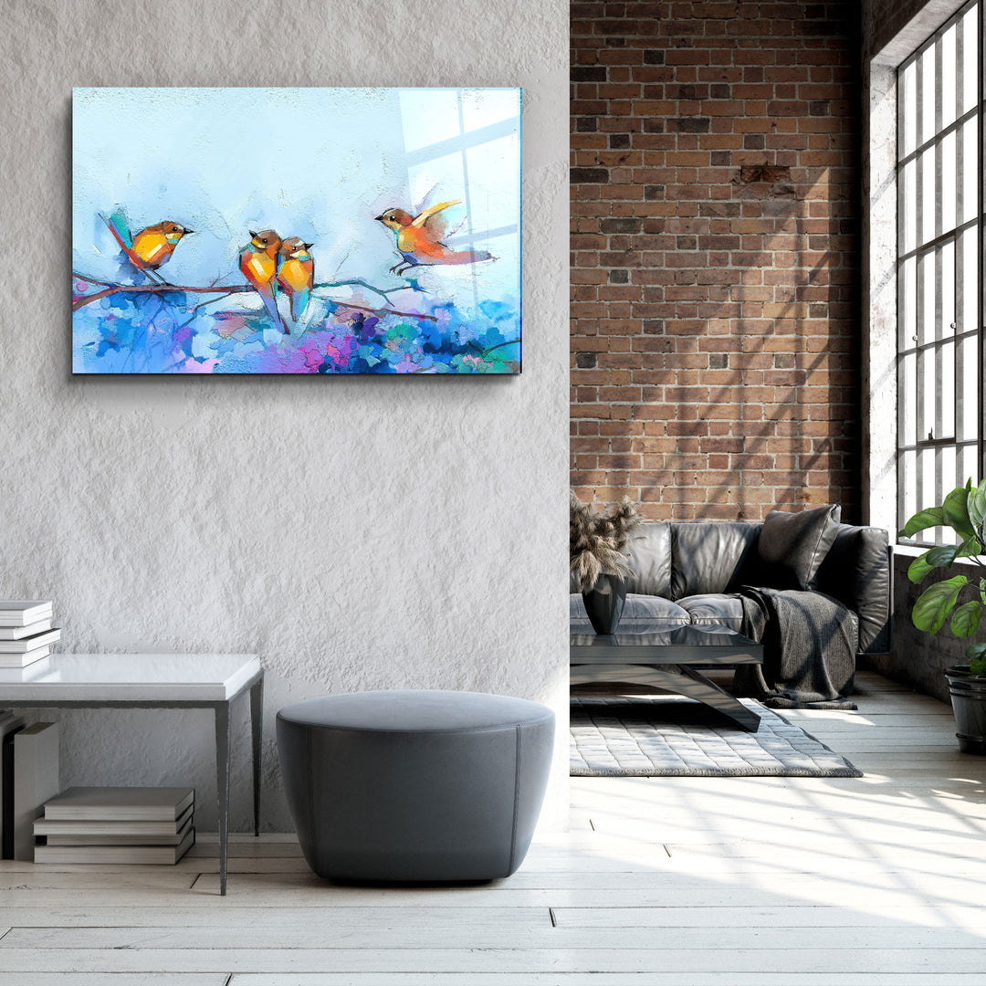 ・"Birds With Flower Painting"・Glass Wall Art | Artdesigna Glass Printing Wall Arts.