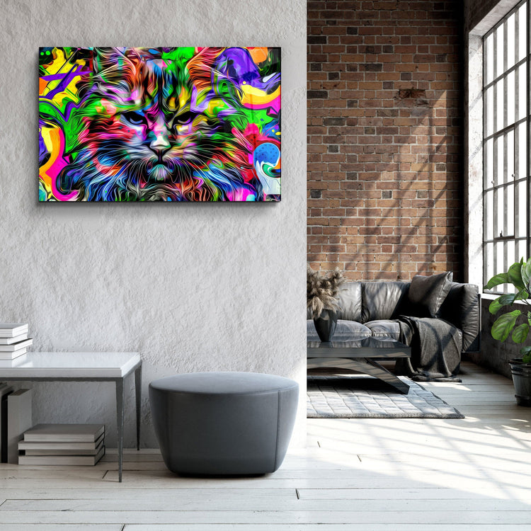 ・"Colorful Cat"・Glass Wall Art | Artdesigna Glass Printing Wall Arts.