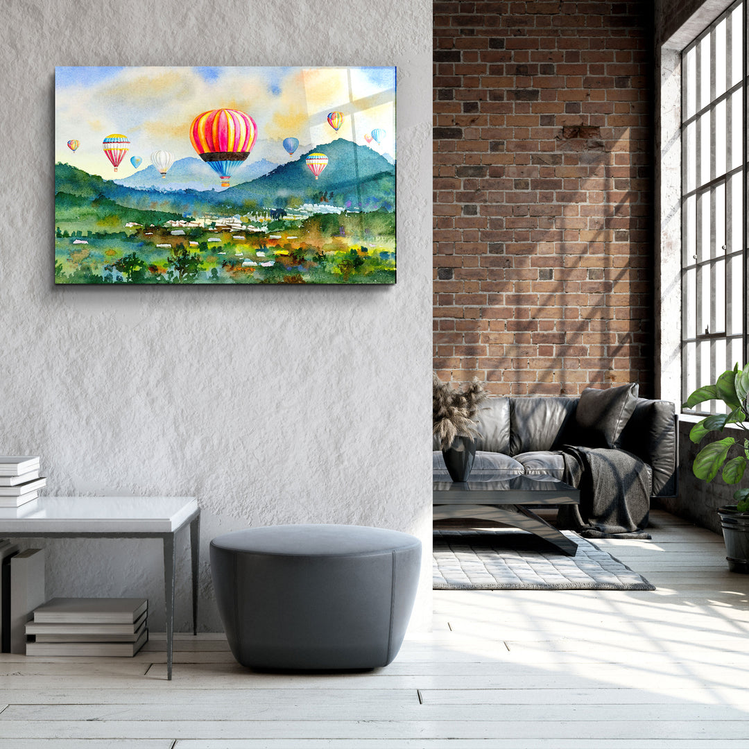 ・"The Village Of Hot Air Balloon"・Glass Wall Art | Artdesigna Glass Printing Wall Arts.