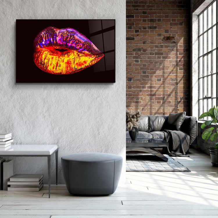 ・"Neon Lip"・Glass Wall Art | Artdesigna Glass Printing Wall Arts.