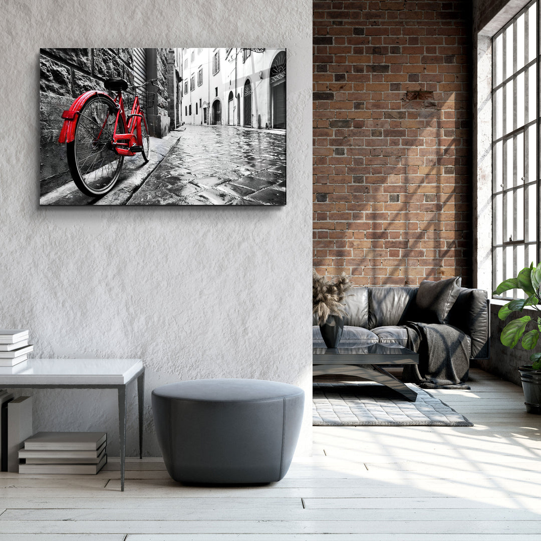 ・"The Red Bike"・GLASS WALL ART | Artdesigna Glass Printing Wall Arts.