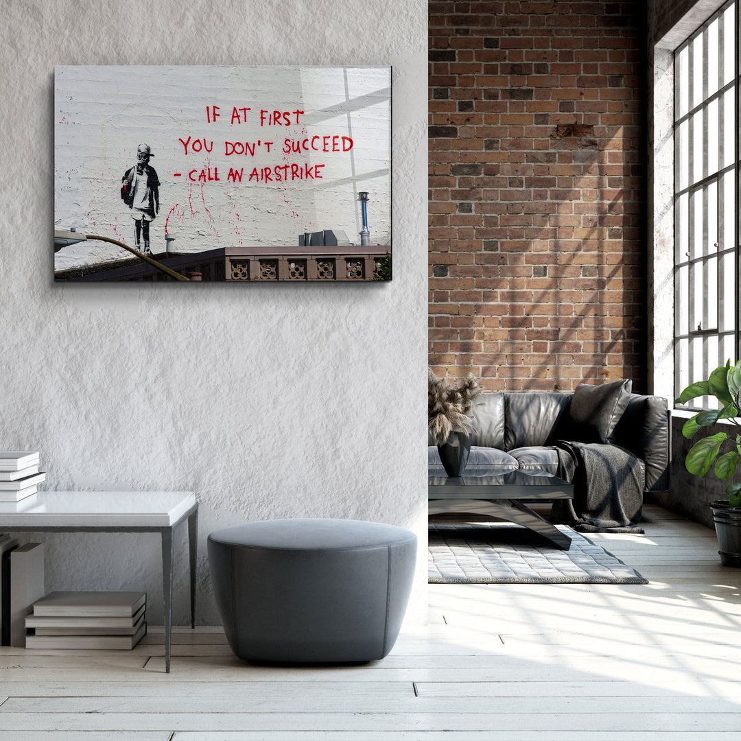 ・"Banksy - Call an Airstrike"・Glass Wall Art | Artdesigna Glass Printing Wall Arts.