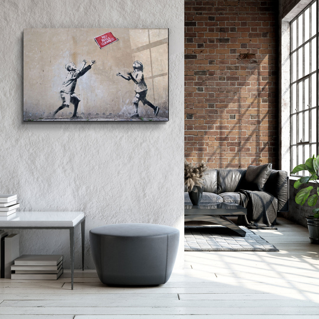 ・"Banksy - No Ball Games"・Glass Wall Art | Artdesigna Glass Printing Wall Arts.