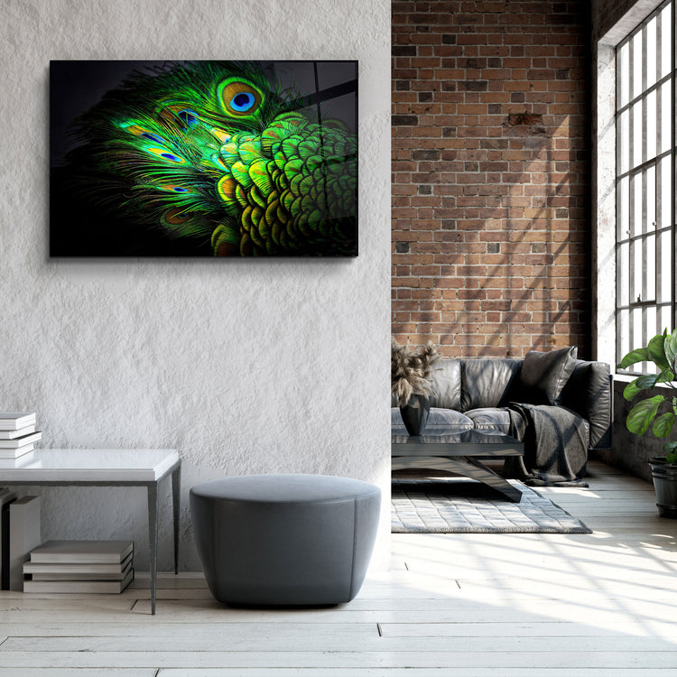 ・"Peacock Feather"・Glass Wall Art | Artdesigna Glass Printing Wall Arts.