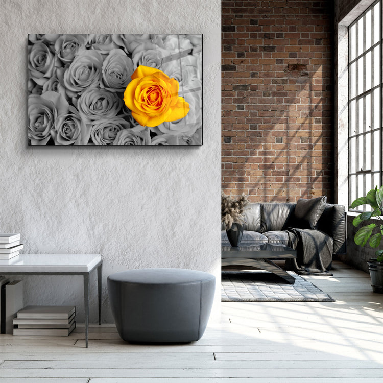 ・"Yellow Rose"・Glass Wall Art | Artdesigna Glass Printing Wall Arts.