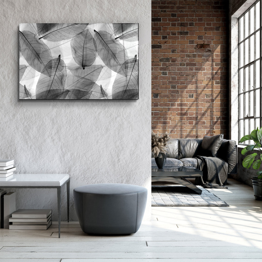 ・"Black - White Leaves"・Glass Wall Art | Artdesigna Glass Printing Wall Arts.