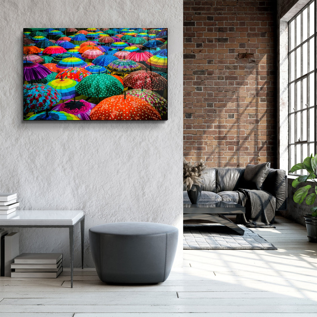 ・"Colorful Umbrellas"・Glass Wall Art | Artdesigna Glass Printing Wall Arts.