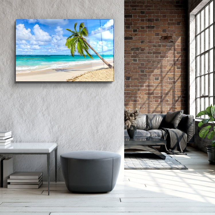 ・"Palm Tree & Beach"・Glass Wall Art | Artdesigna Glass Printing Wall Arts.