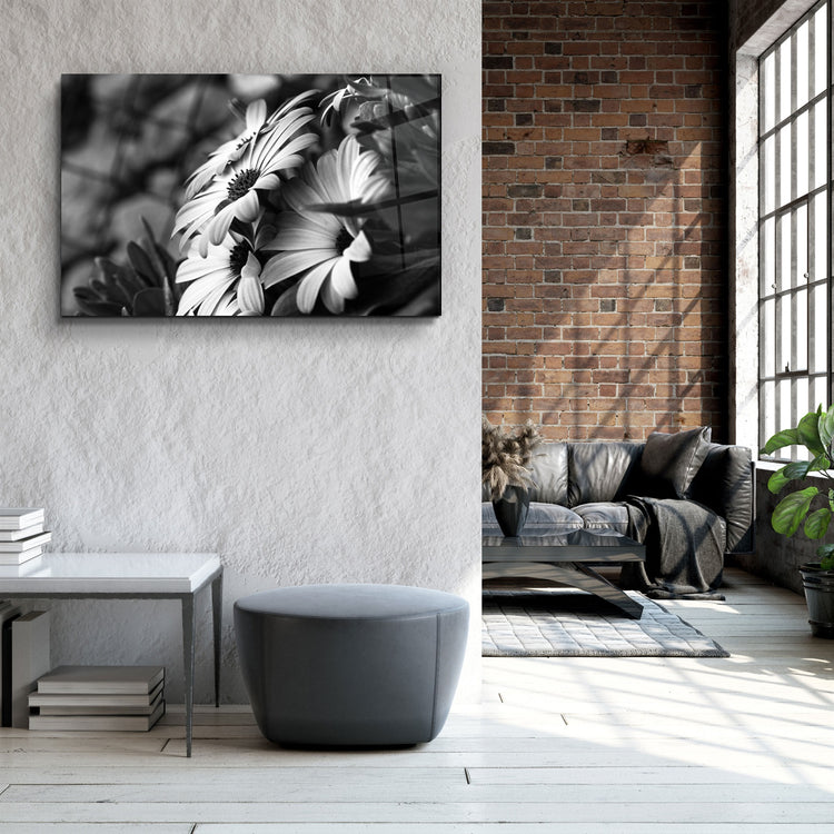 ・"Black - White Flower"・Glass Wall Art | Artdesigna Glass Printing Wall Arts.