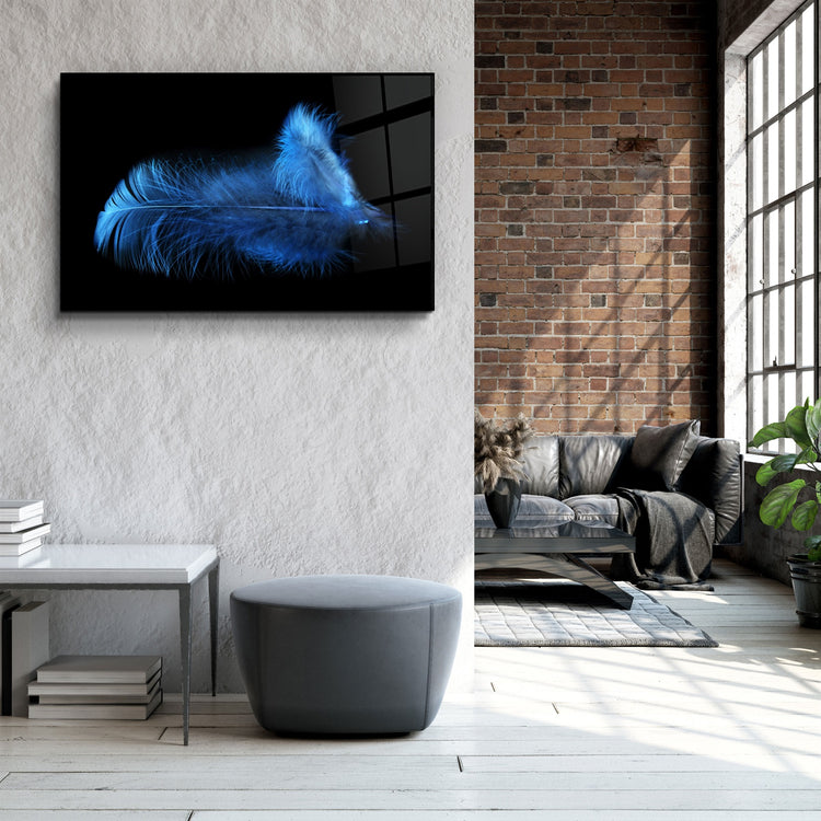 ・"Blue Feather"・Glass Wall Art | Artdesigna Glass Printing Wall Arts.