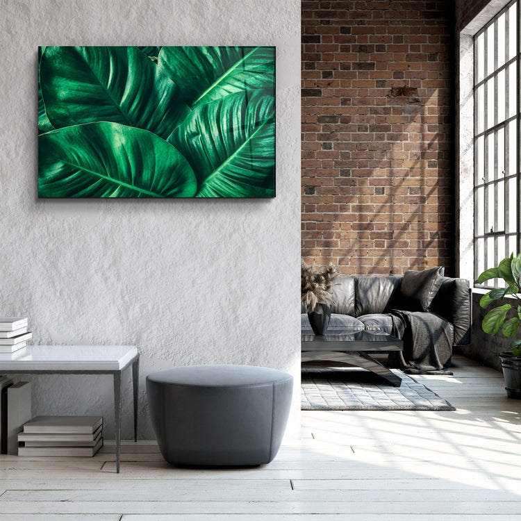 ・"Green Tropical Leaf"・Glass Wall Art | Artdesigna Glass Printing Wall Arts.